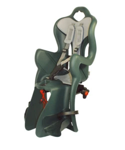 SEGGIOLINO PER BICI POSTERIORE BELLELLI "B-ONE LUXE" ATTACCO AL PORTAPACCHI CON CUSCINO VERDE, PORTATA MASSIMA 22 KG